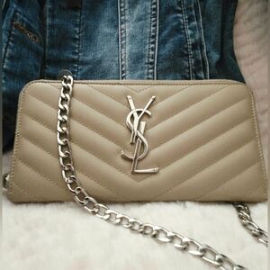 Authentic YSL Cassandre Matelasse Zip Long Wallet Chevron WOC Clutch Crossbody‎